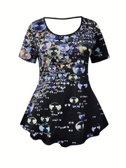 Women's Plus Bubble Print Peplum Top & Denim Print Leggings Set