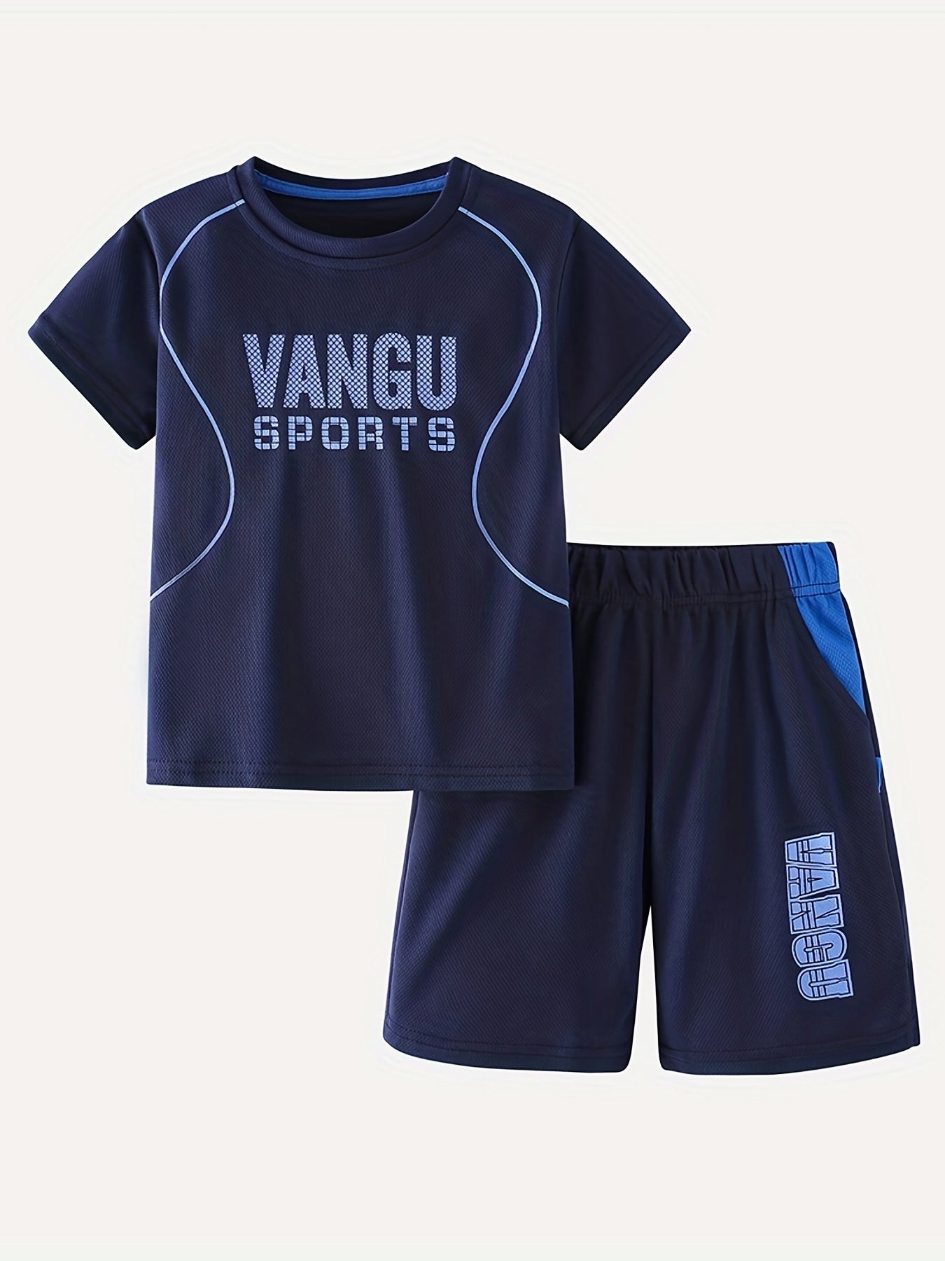 Boy's Sporty 2pcs T-shirt & Shorts Set VANGU SPORTS Print Kid's Clothes