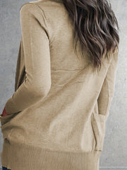 Solid Open Front Pocket Cardigan Long Sleeve Casual Cardigan