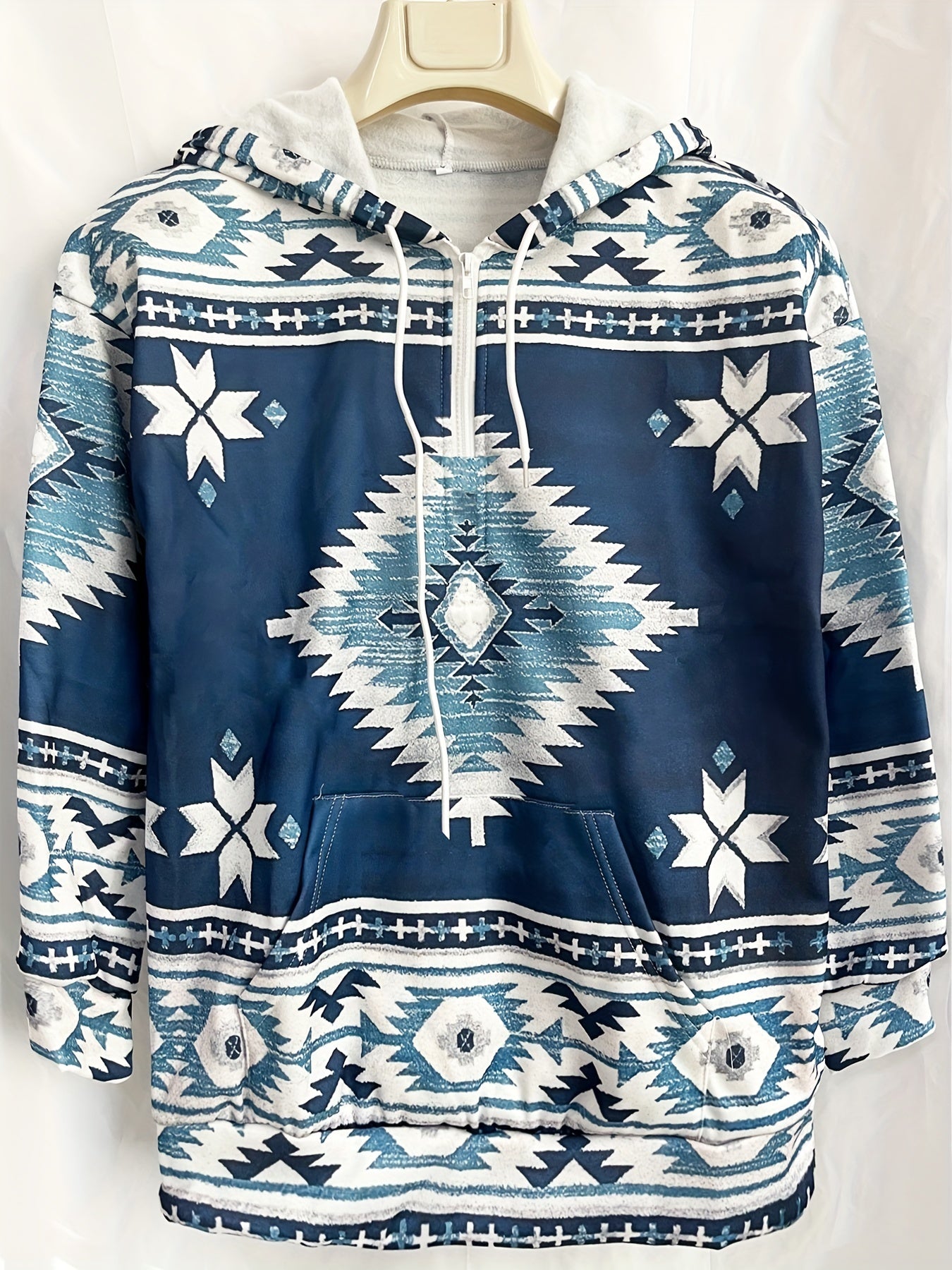 Geo Print Kangaroo Pocket Hoodie Drawstring Hoodies