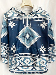 Geo Print Kangaroo Pocket Hoodie Drawstring Hoodies