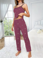 Heart Print Pajama Set Cami Top & Pants