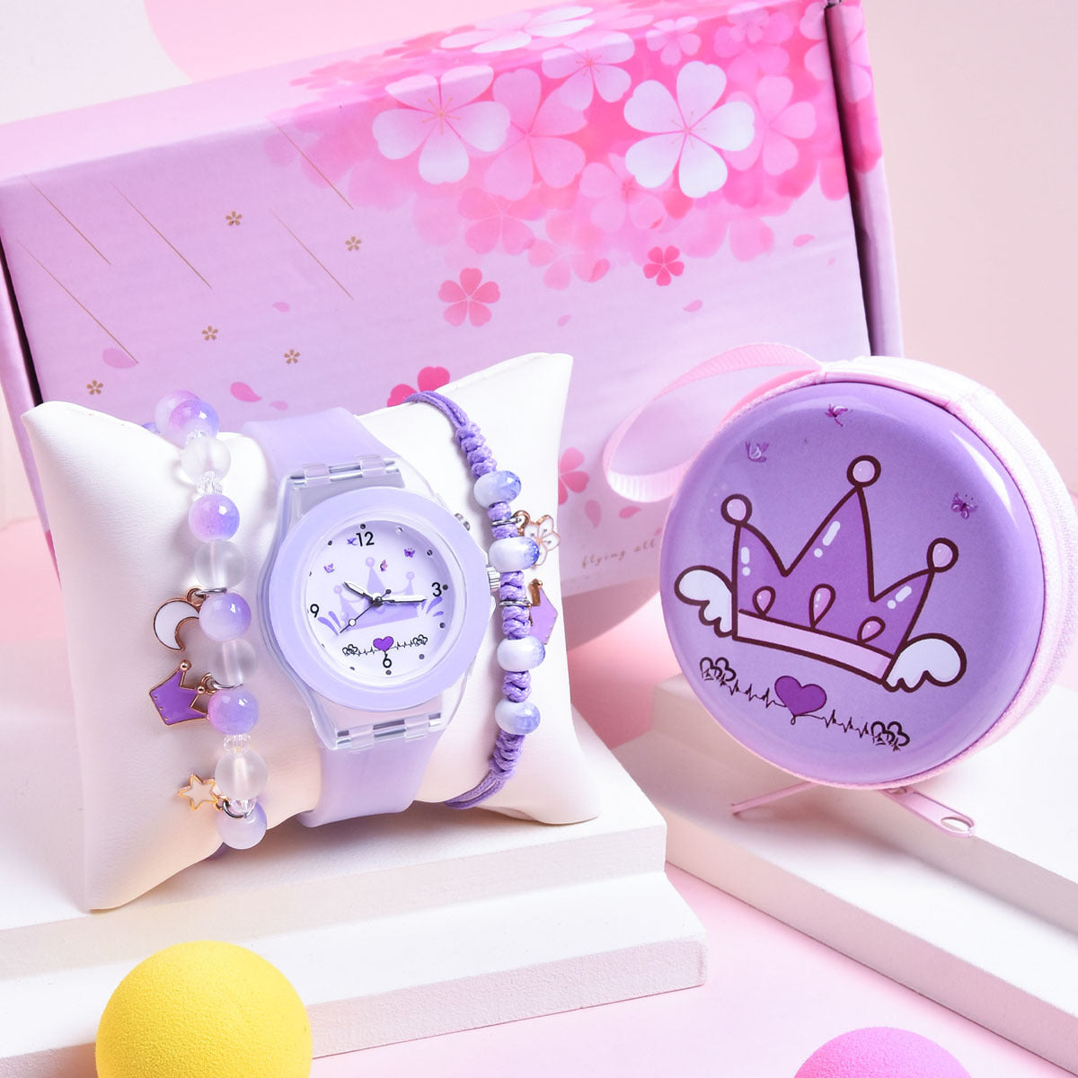 Princess Crown Silicone Strap Quartz Wristwatch Set