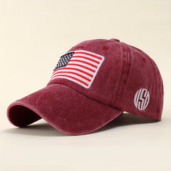 American Flag Embroidery Baseball Cap Washed Distressed Independence Patriotic