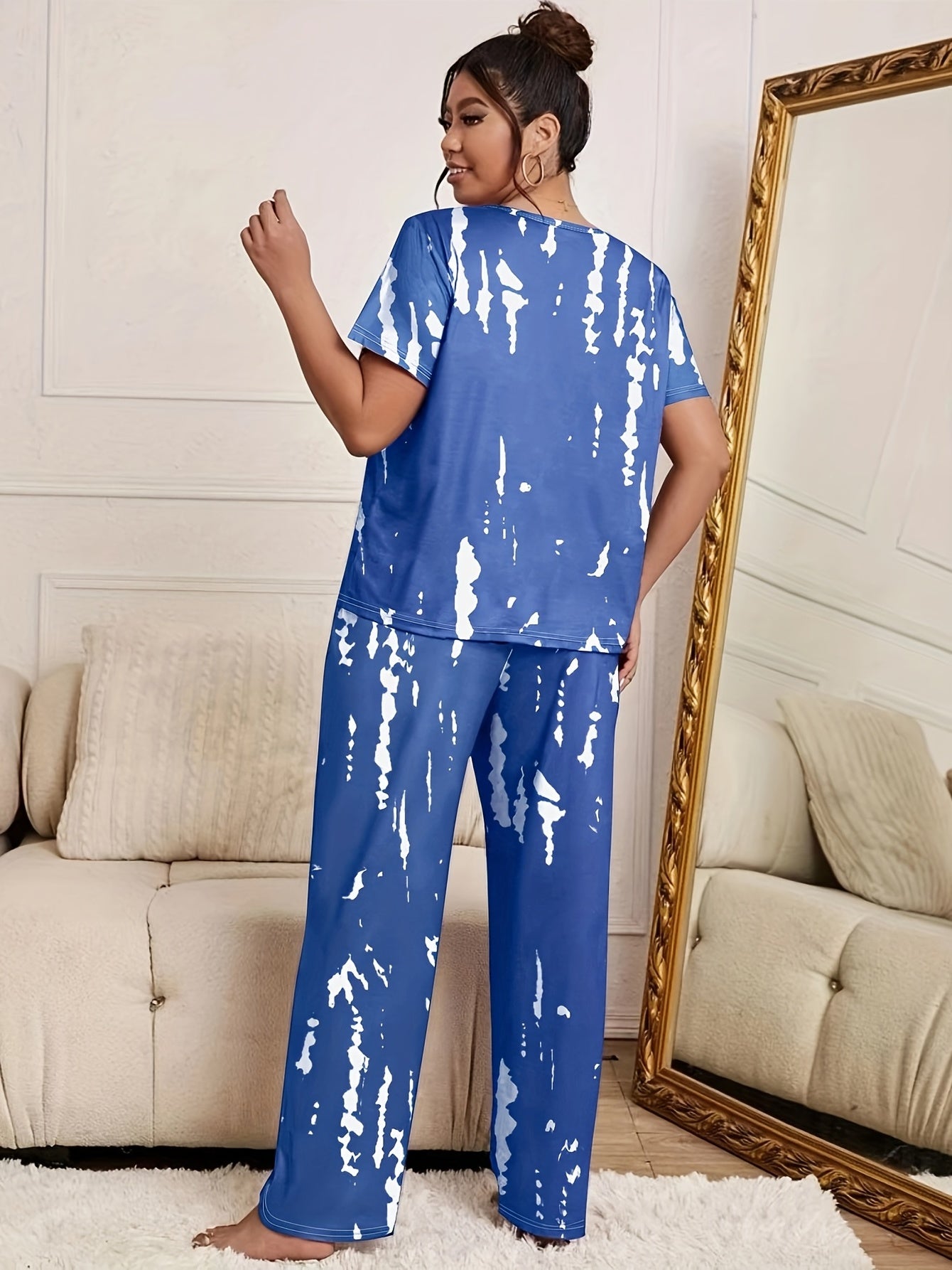 Tie Dye Short Sleeve Top & Pants Pajama Set