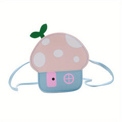 Cartoon PU Mushroom Coin Purse Wallet Crossbody Bag for Kids