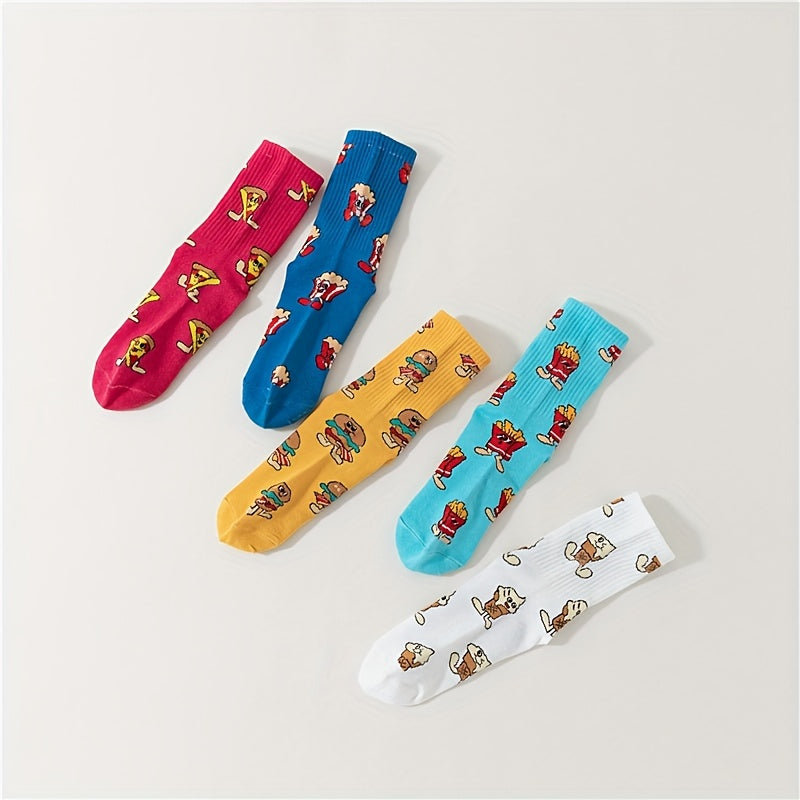 5 Pairs Cartoon Food Print Socks Funny Mid Tube Women's Stockings