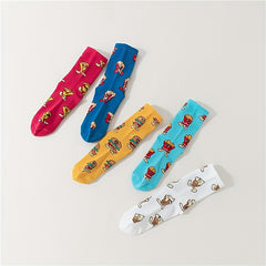 5 Pairs Cartoon Food Print Socks Funny Mid Tube Women's Stockings