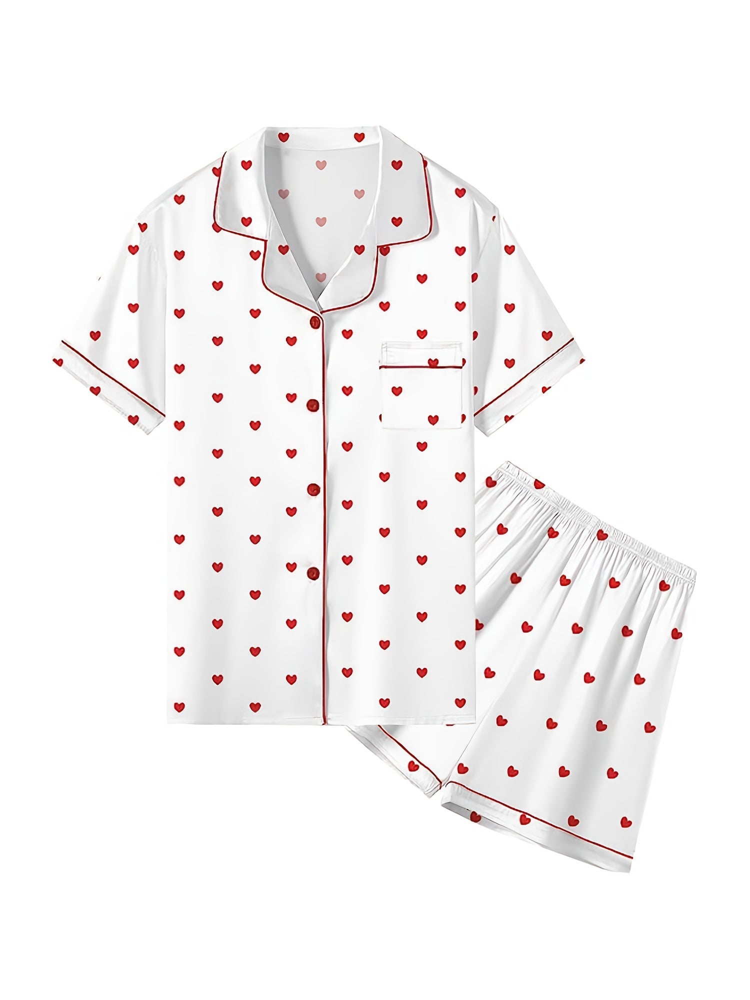 Girls 2pcs Pajamas Top & Shorts Solid Short Sleeve Button Front PJ Set