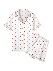 Girls 2pcs Pajamas Top & Shorts Solid Short Sleeve Button Front PJ Set