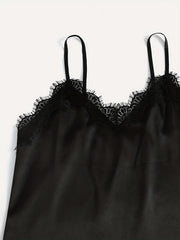 Lace Trim Pajama Set V Neck Cami Top & Shorts