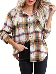 Plaid Button Front Pocket Shirt Long Sleeve Casual Shirt