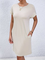 Casual Rolled Sleeve Dress with Pockets