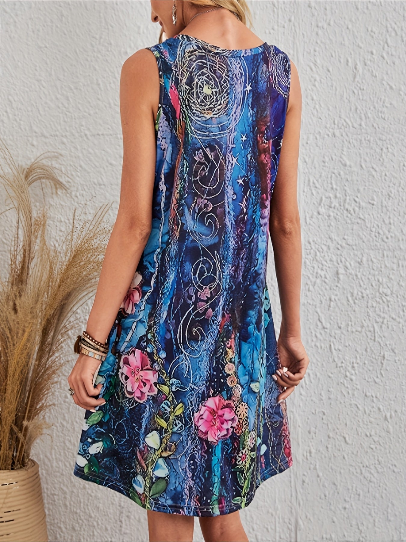 Floral Print V Neck Tank Dress