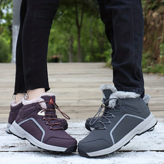 Women's Faux Fur Thermal Hiking Shoes - High Top Lace up Non slip
