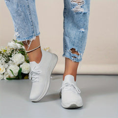 Women's Breathable Knit Sports Shoes Lace Up Low Top Sneakers