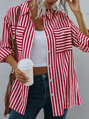 Women's Striped Long Sleeve Button Up Shirt