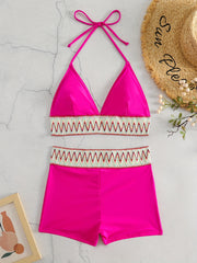 Contrast Band Triangle Bikini Sets V Neck Halter Neck Two Pieces Swimsuit