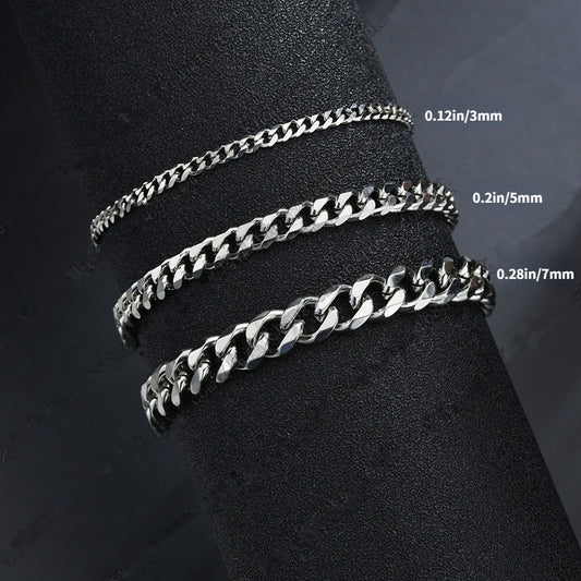 Men's Silver Stainless Steel Chain Bracelet Cuban Link Domineering Style