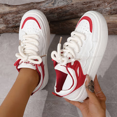 Women's Stylish Contrast Board Shoes Lightweight Sneakers Lace Up Sports Shoes