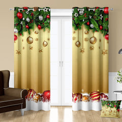 2pcs Golden Christmas Pattern Curtains Christmas Balls Curtains