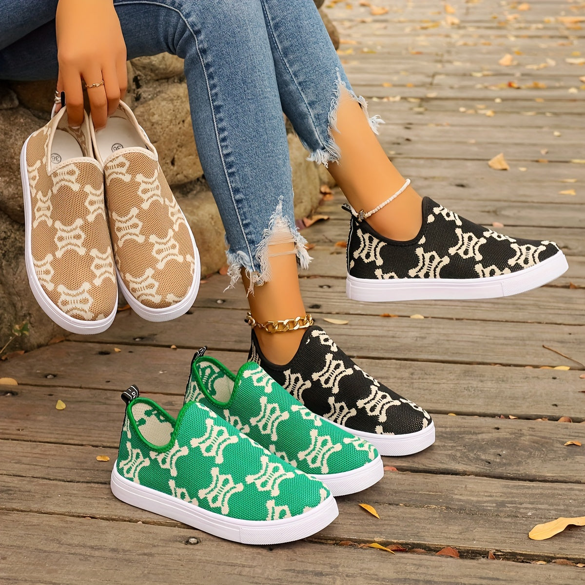Dance Lion Pattern Slip on Running Shoes for Women Chinese Year Casual Sneakers
