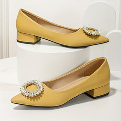 Rhinestone Decor Slip-On Block Heel Shoes Point Toe Soft Sole Glitter