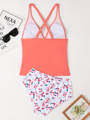 Tangerine Floral Print Tankini Swimsuit