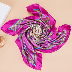 Vintage Satin Scarf Carriage Print Shawl Sunscreen Head Wrap