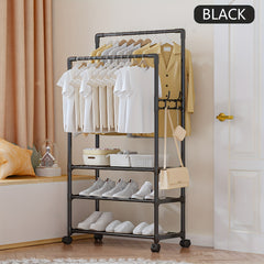 3 Layer Clothes Rack Floor Stand Hat Rack Shoe Hat Rack Movable Bag Storage Rack