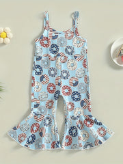 Girl Donuts Print Overall Jumpsuit Sleeveless Wide Leg Romper Pants