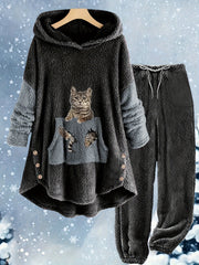 Cat Print Fleece 2 Piece Set
