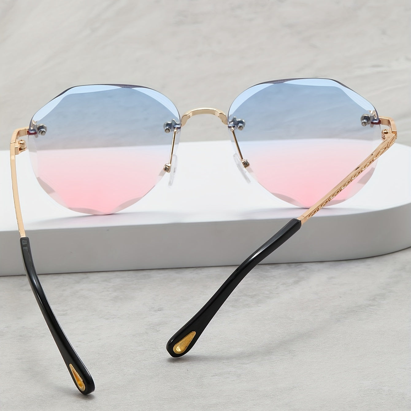 Ombre Rimless Sunglasses Gradient UV400 Sun Shades for Beach Vacation