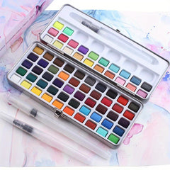 50-Color Watercolor Paint Set - Solid, Pearl, Fluorescent, Glitter, Metallic