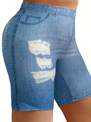Denim Print High Rise Stretchy Skinny Shorts