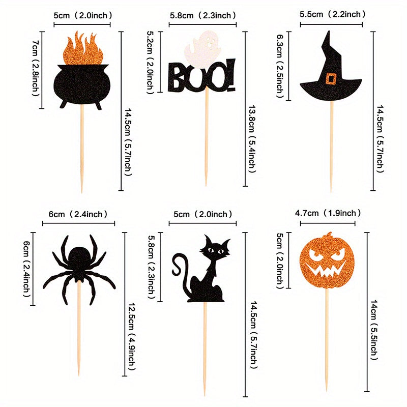 12pcs Halloween Cake Topper Witch Hat Pumpkin Cupcake Decoration