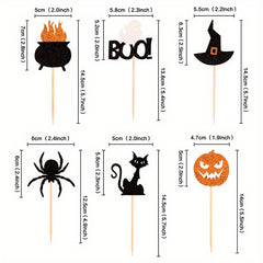 12pcs Halloween Cake Topper Witch Hat Pumpkin Cupcake Decoration