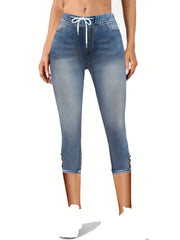 Elastic Waist Capris Jeans Drawstring Slim Fit