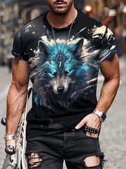 Men's 3D Wolf T-shirt Stretchy Breathable Tee for Spring Fall Outdoor