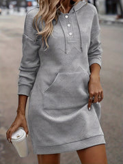 Solid Jacquard Hoodie Sweatshirt Dress
