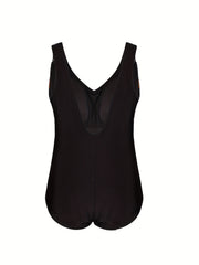 Stripe Print V Neck One Piece Swimsuit