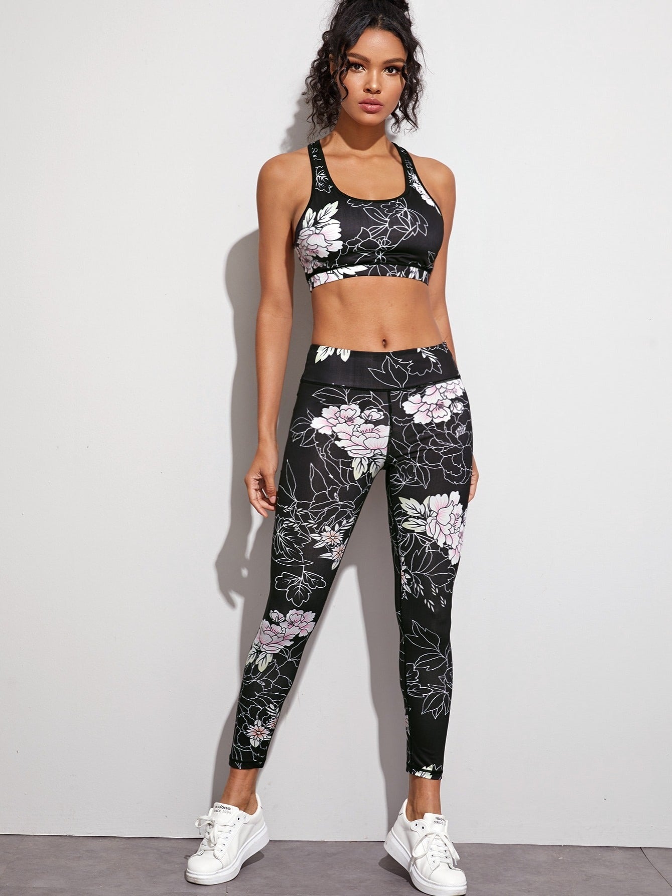 Floral Yoga Set for Women Seamless Cami Top Sports Bra & Leggings