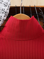 Girl's Ribbed Turtleneck Top & Tweed Skirt Set