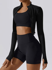 Women's Solid Yoga Jacket with Thumb Holes for Sports