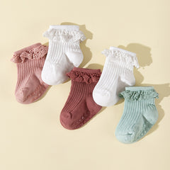 5 Pairs Baby Girls Lace Ruffled Socks Anti-Skid Floor Socks