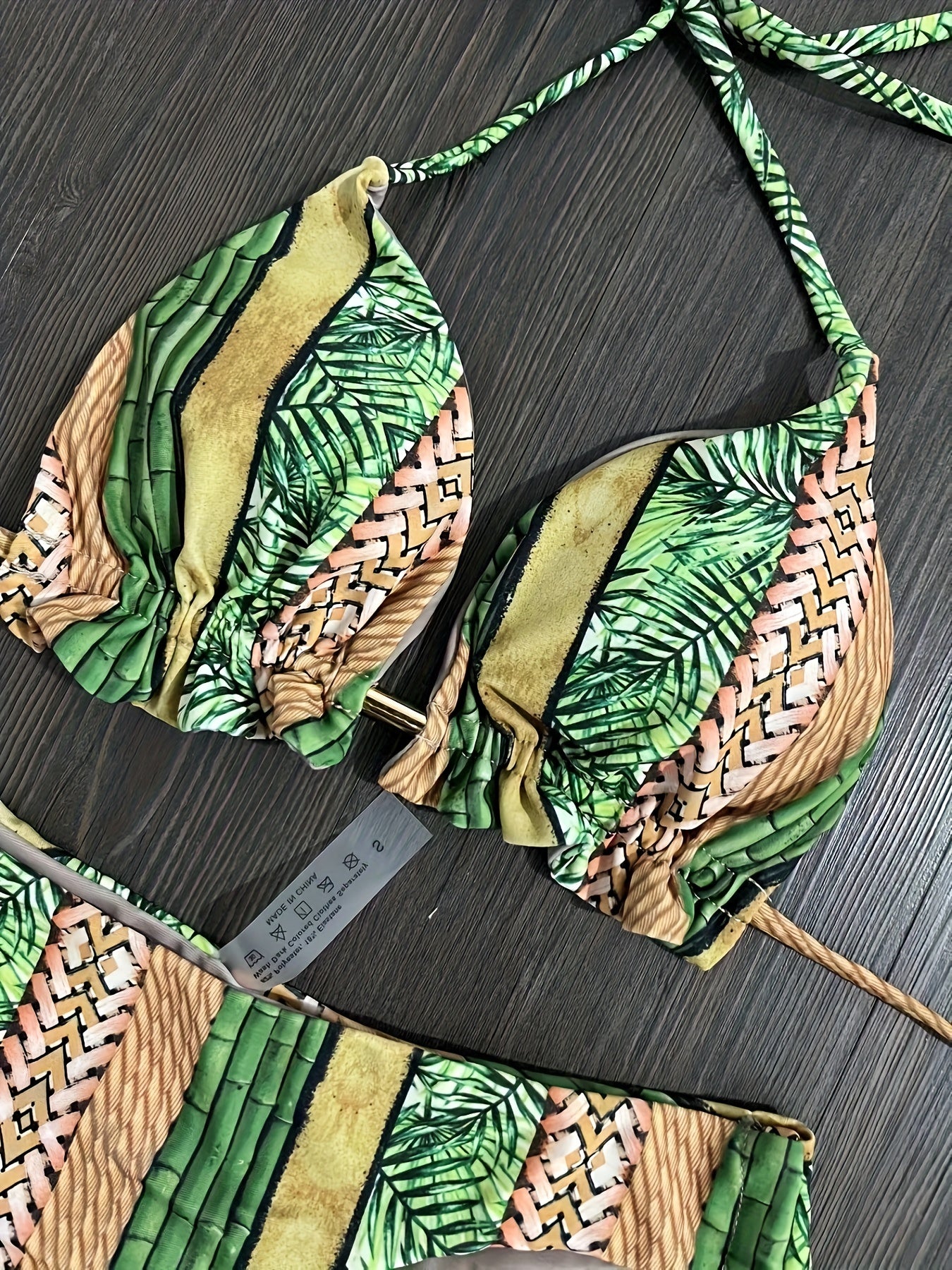 Colorblock Triangle Bikini Set Halter Neck High Cut Swimsuit