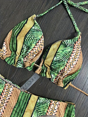 Colorblock Triangle Bikini Set Halter Neck High Cut Swimsuit