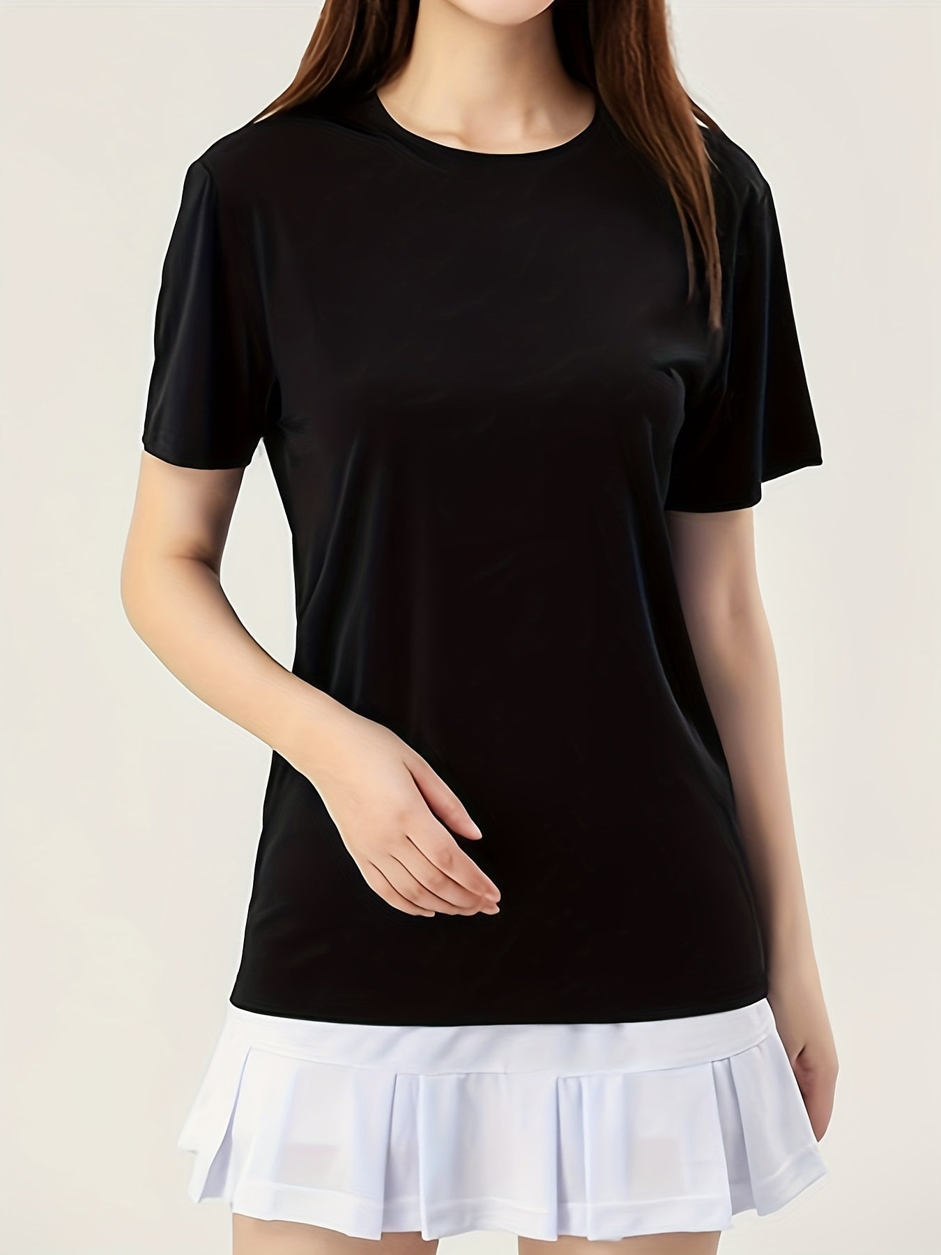 Solid Crew Neck Short Sleeve T shirts Quick Drying Moisture Wicking Breathable