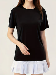 Solid Crew Neck Short Sleeve T shirts Quick Drying Moisture Wicking Breathable