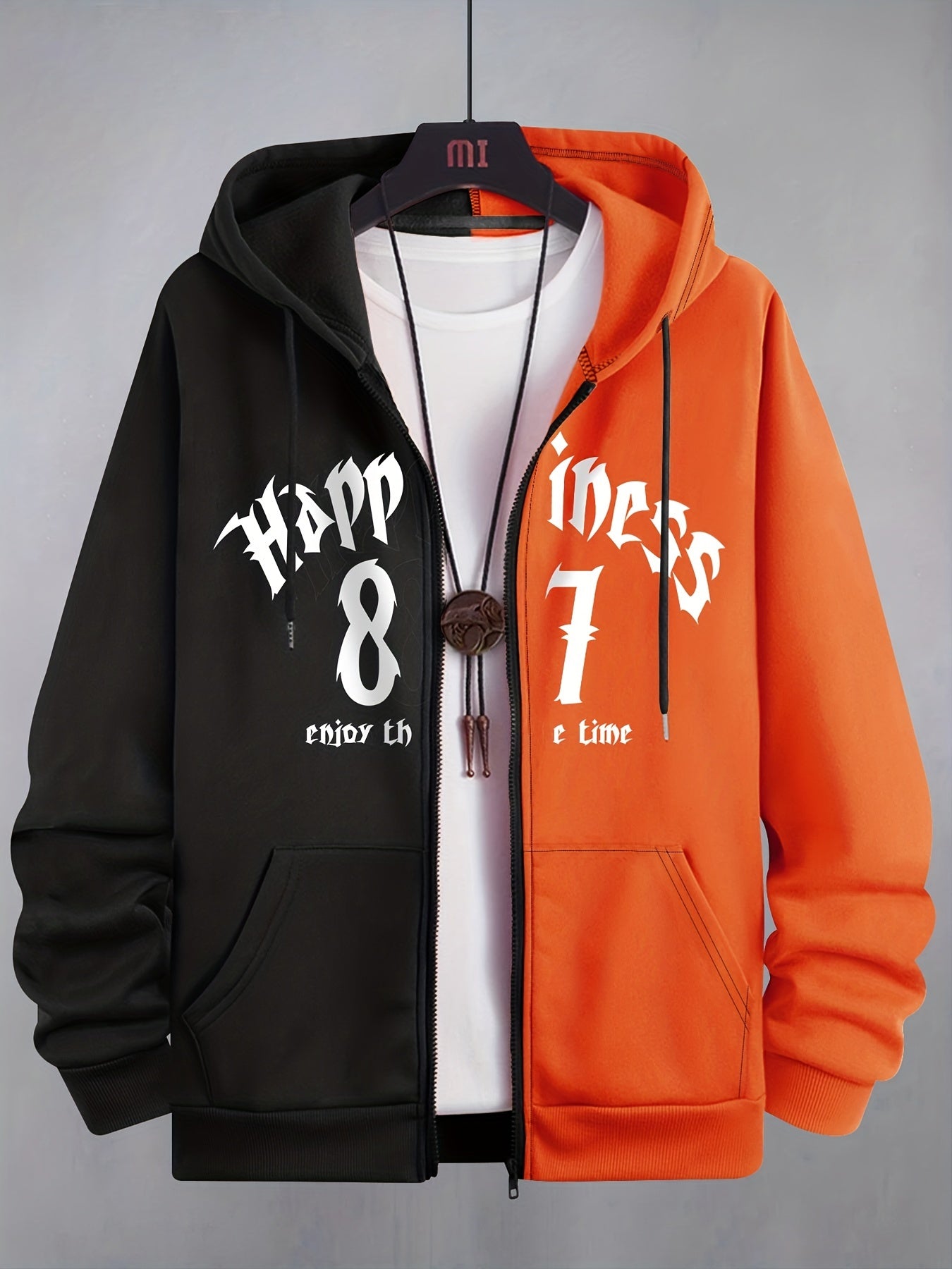 Patchwork Happiness Letter & Number 87 Print Men's Hooded Sweatshirt
